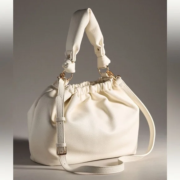 Anthropologie - Mali + Lili Nala Scrunched Faux Leather Bag Ivory Crossbody NWT - Picture 1 of 13